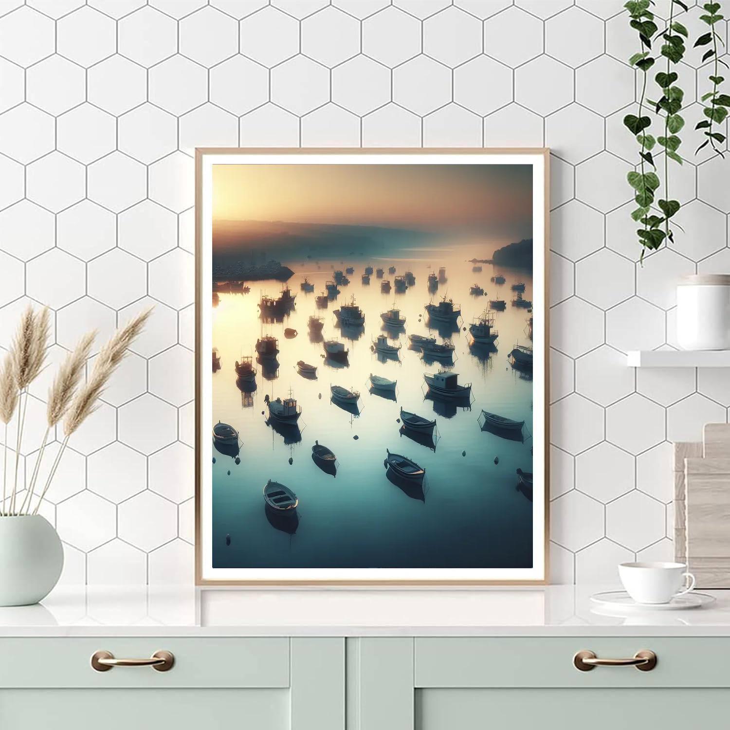 Misty Harbor Dawn Painting Number Kit