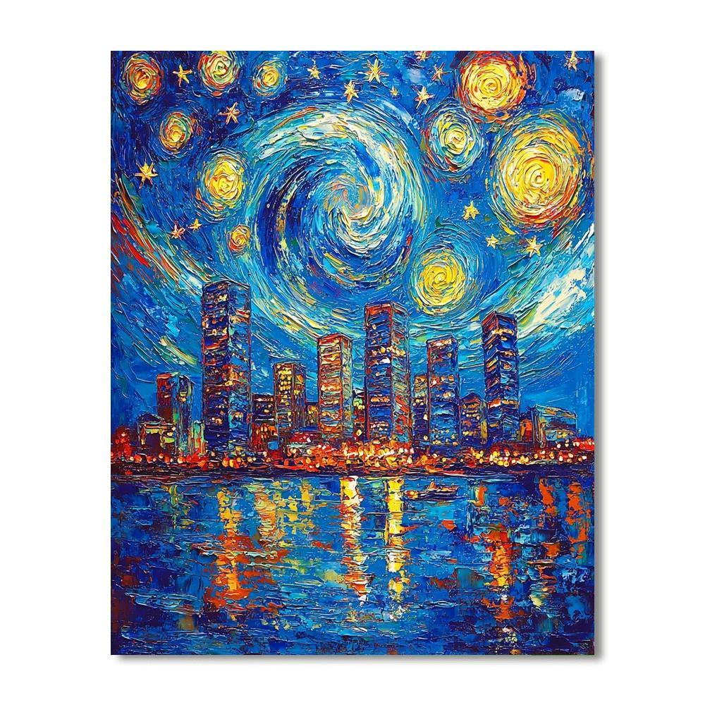 Vincent Van Gogh Inspired Starry City Night  Painting By Numbers Kit