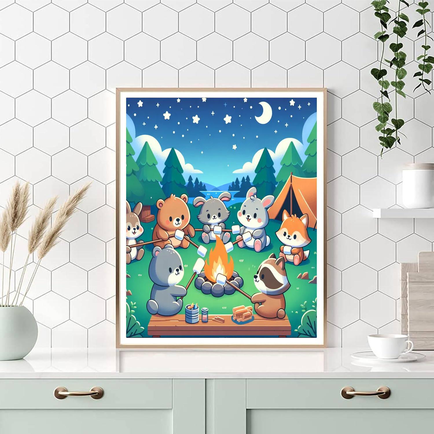 Cute Creatures Camping Paint By Numbers