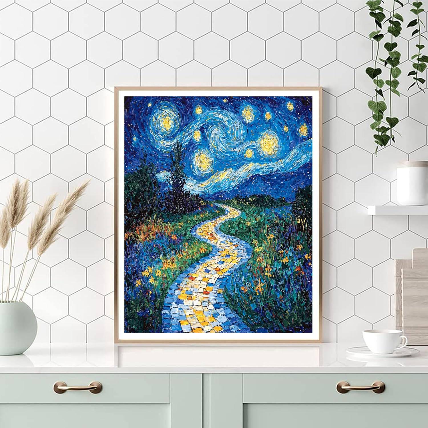 Vincent Van Gogh Inspired Starry Night Garden Path  Numbered Painting Kits