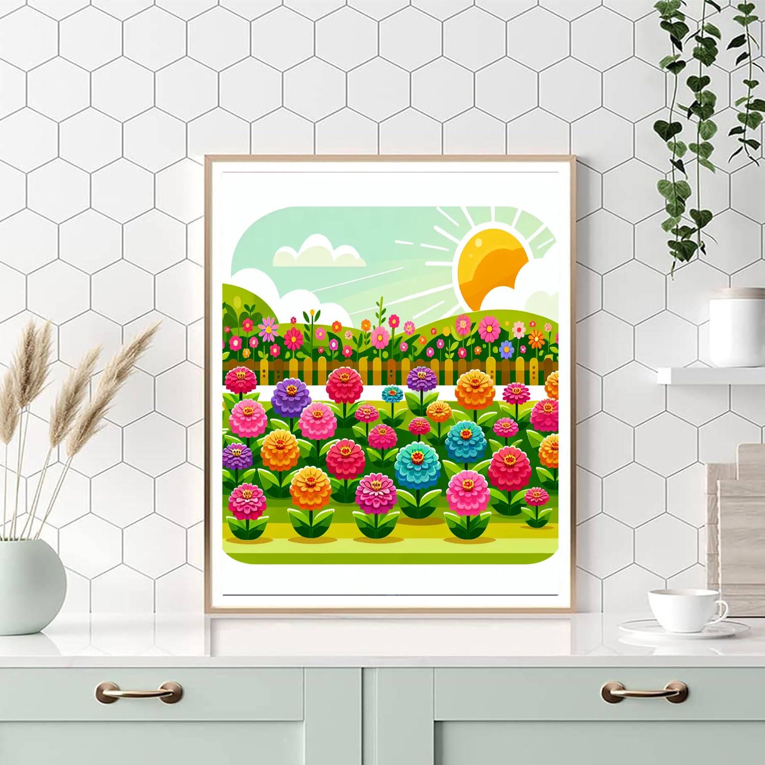 Zesty Zinnia Garden Number Painting