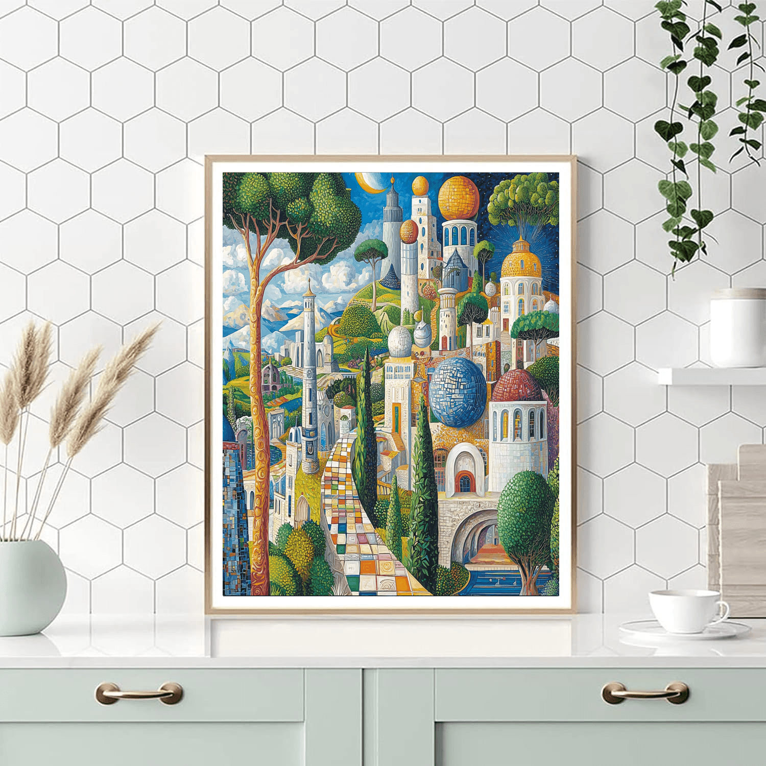 René Magritte Inspired Fantasy Cityscape  Numbered Painting Kits