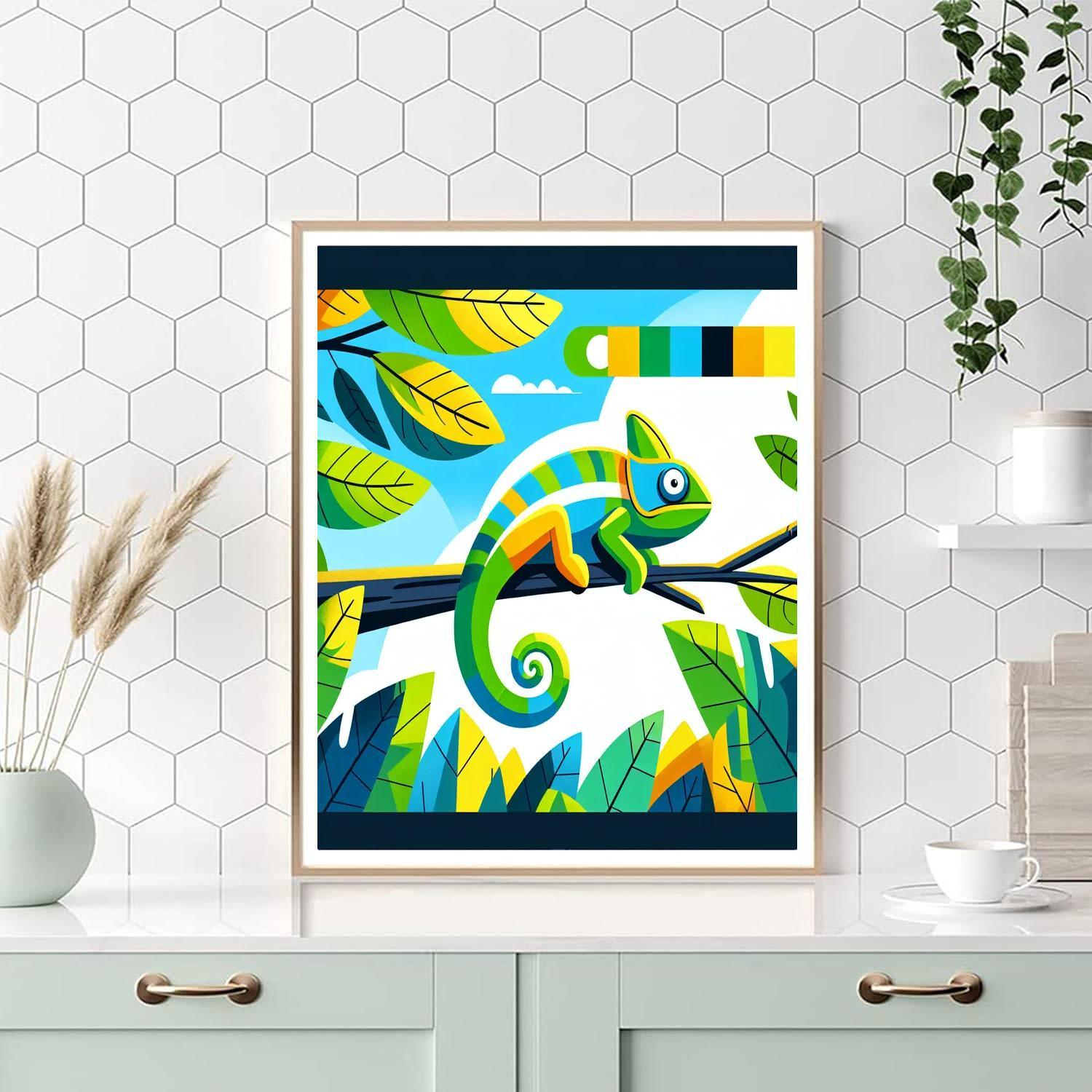 Radiant Rainbow Chameleon Number Painting