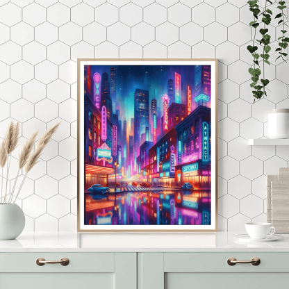 Retro Neon Cityscape Paint By Numbers