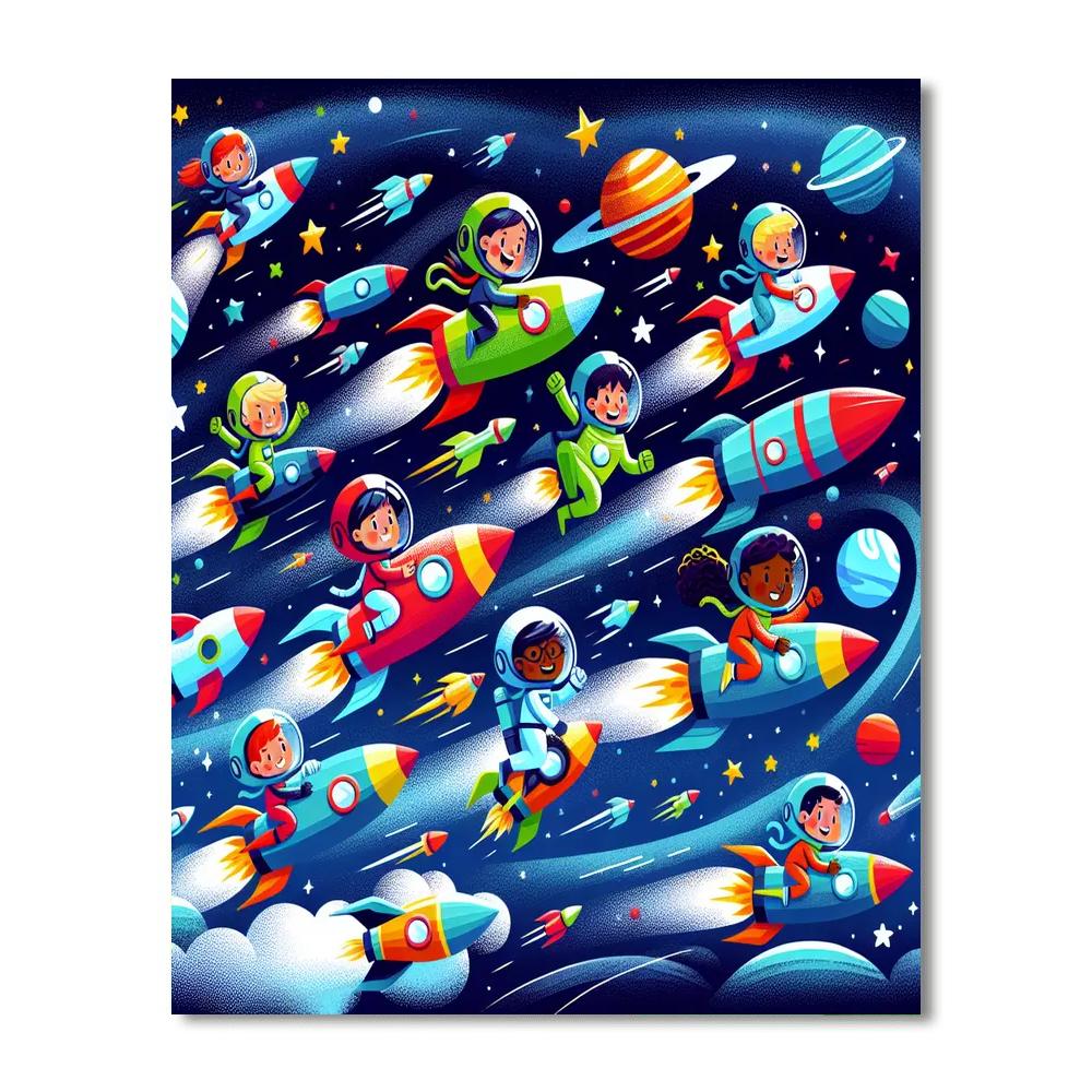 Petite Astronauts Space Race Paint By Numbers Art