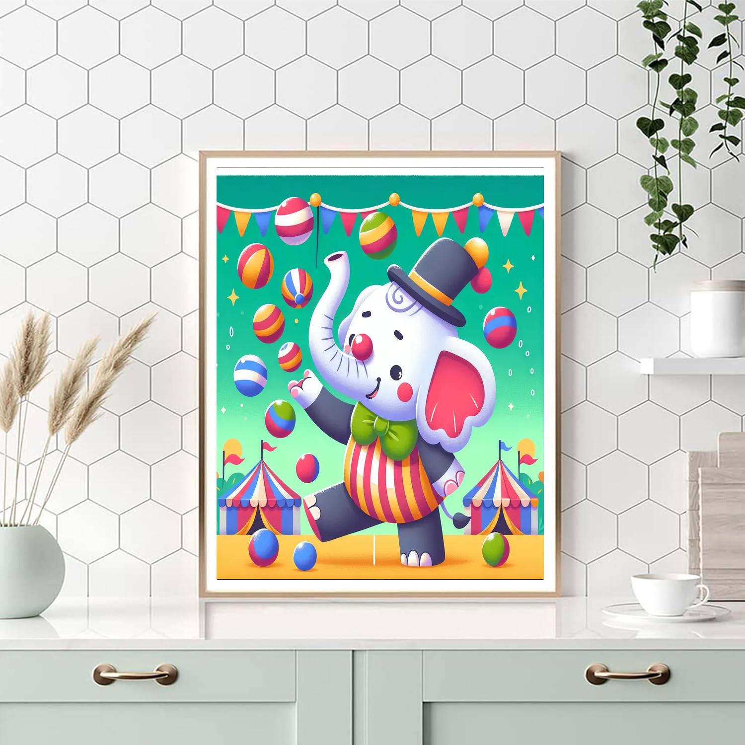 Circus Clown Elephant Number Painting