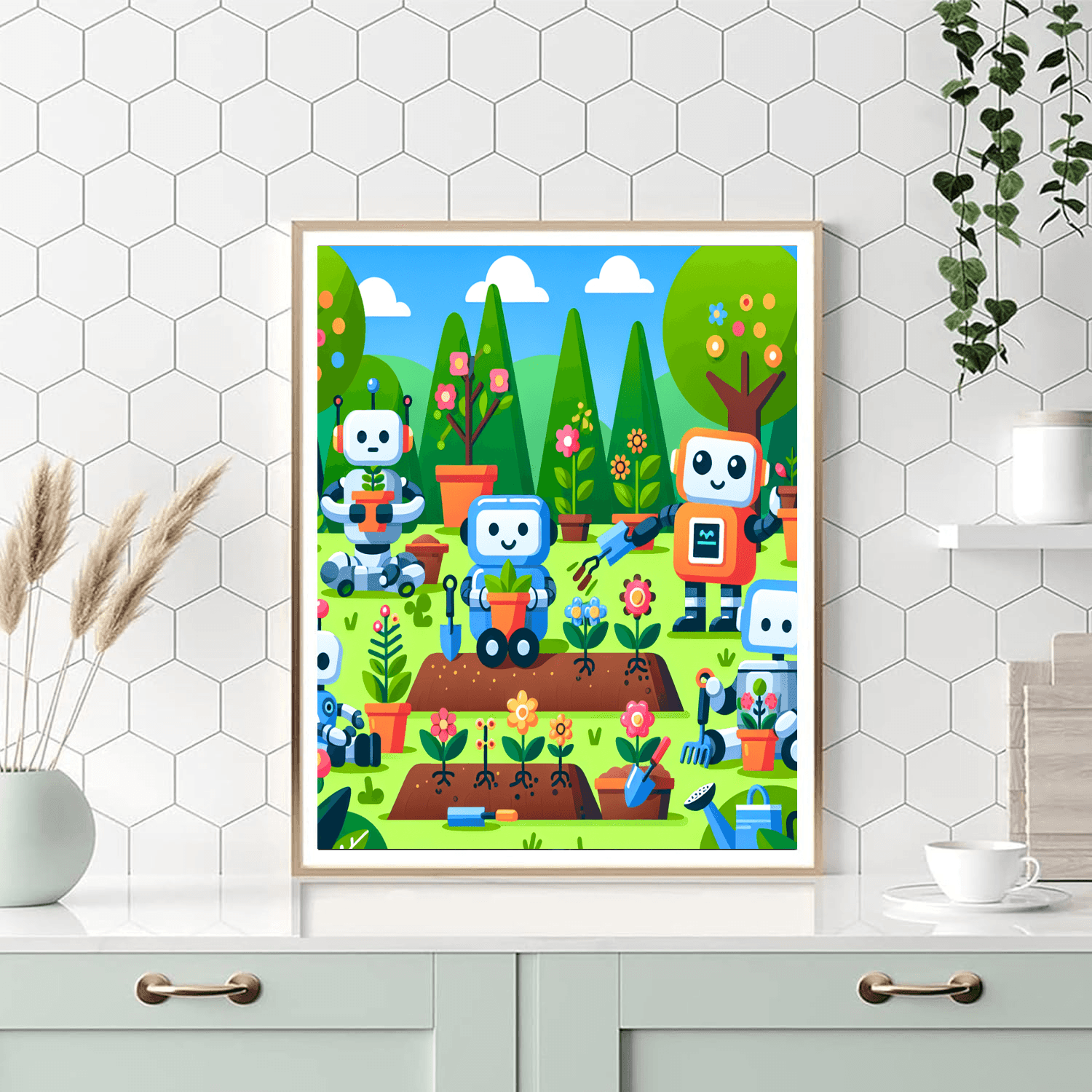 Robot Helpers In The Garden Paint By Number