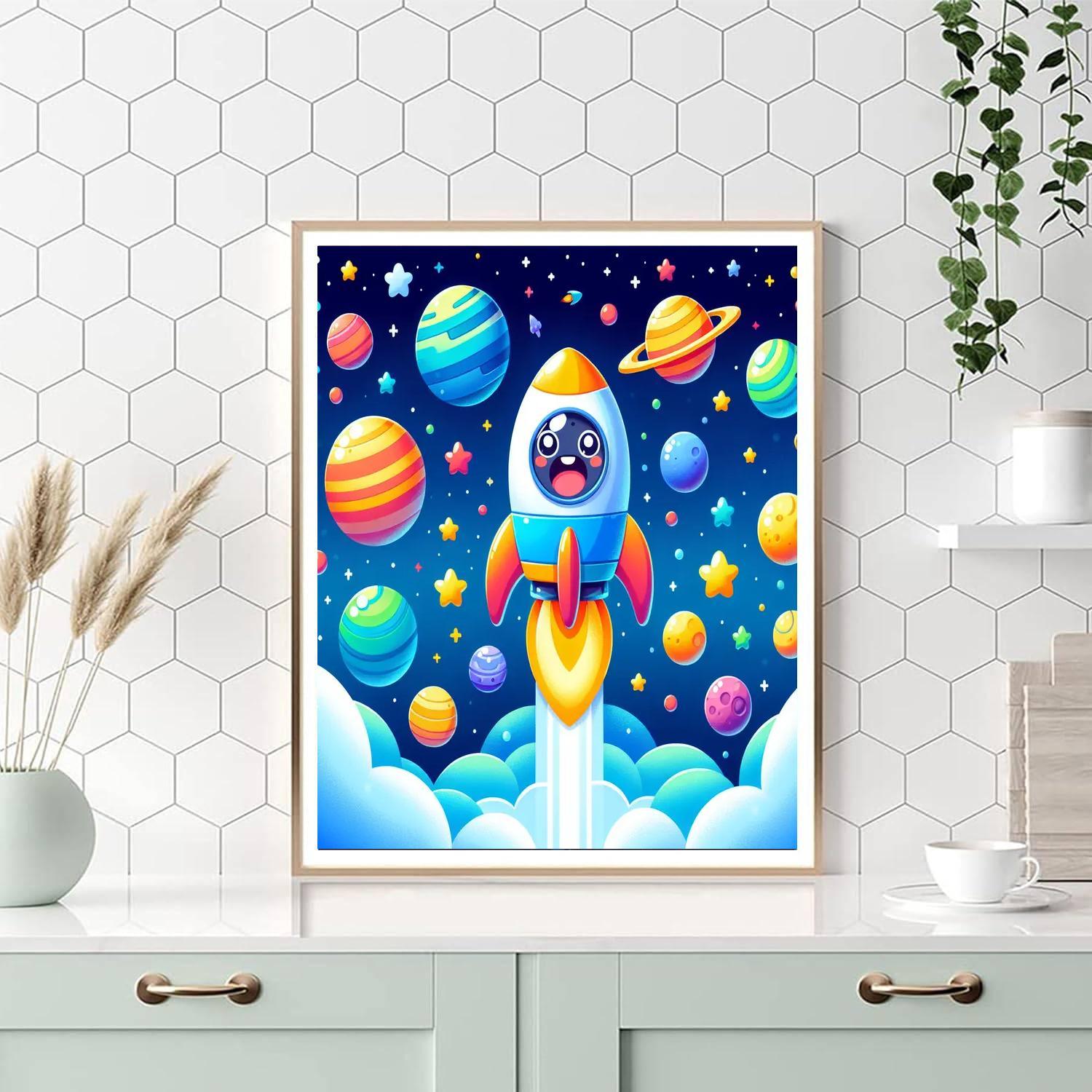 Joyful Outer Space Rocket Number Painting