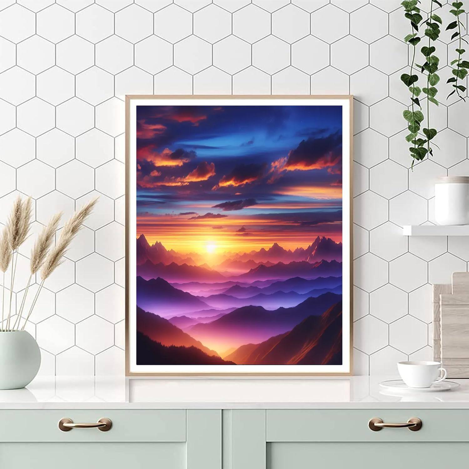 Dramatic Sunset Over Mountains Numbered Painting Kits