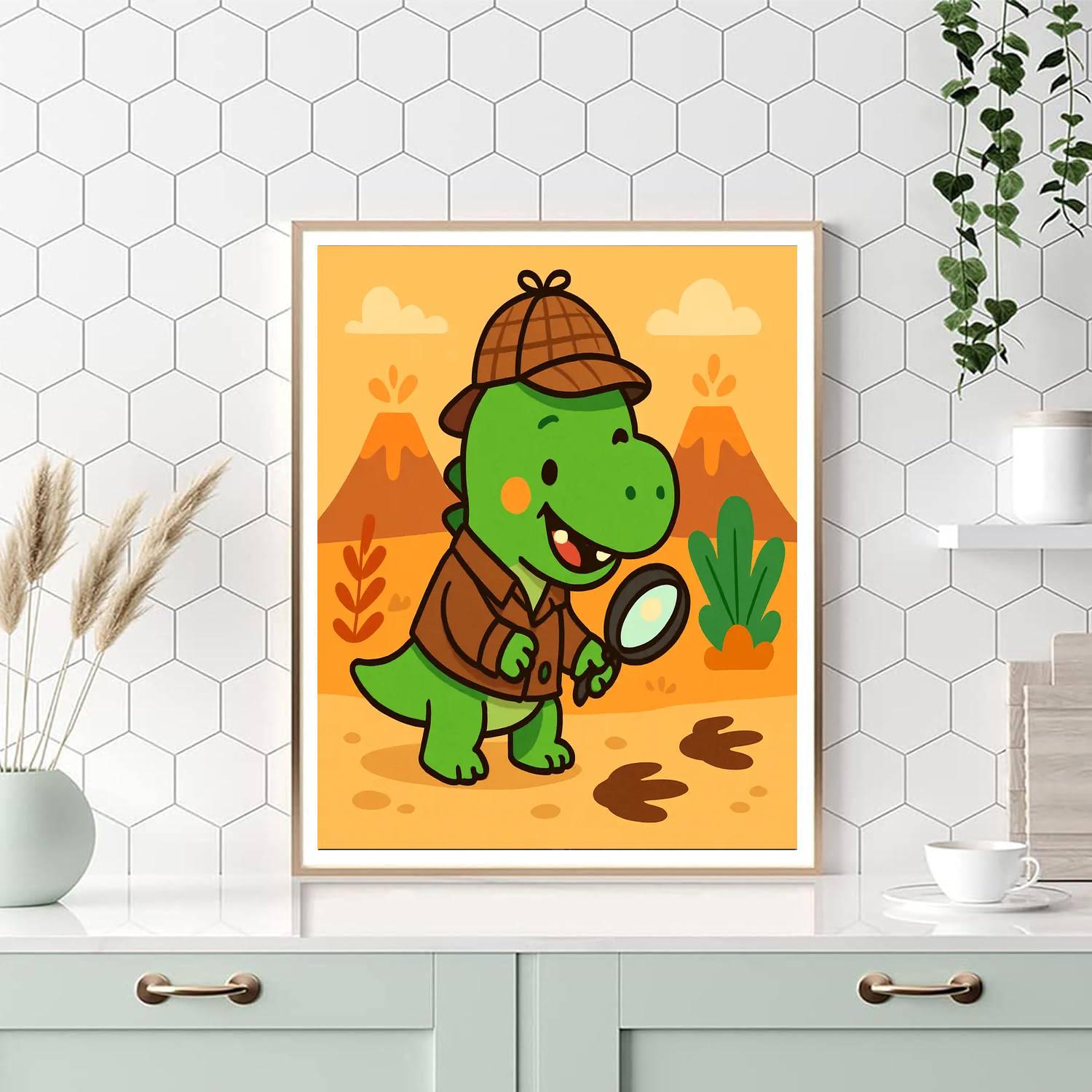 Daring Dinosaur Detective Paint By Numbers Art