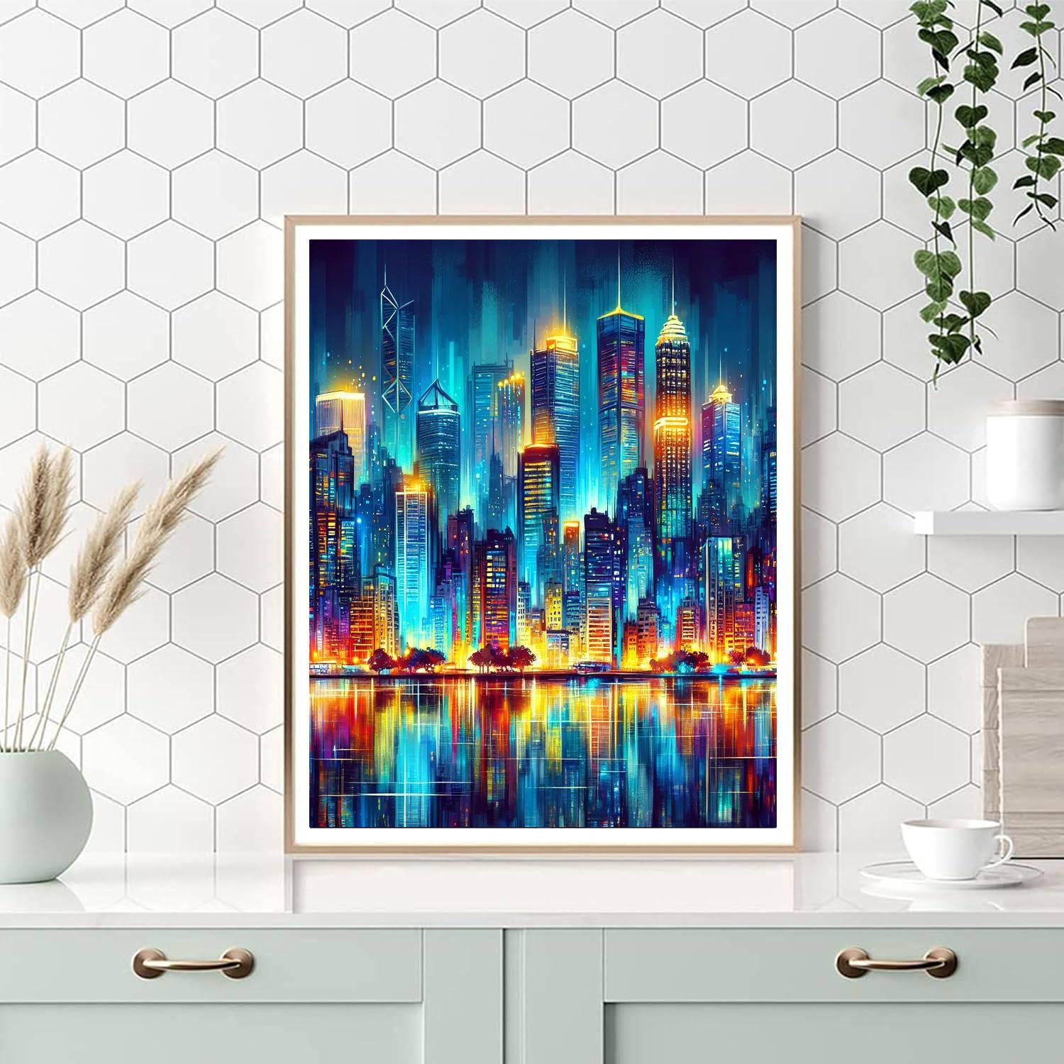 Vivid City Lights Skyline Paint By Color