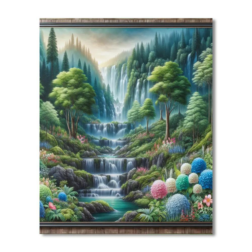 Enchanting Forest Waterfall Paint By Color