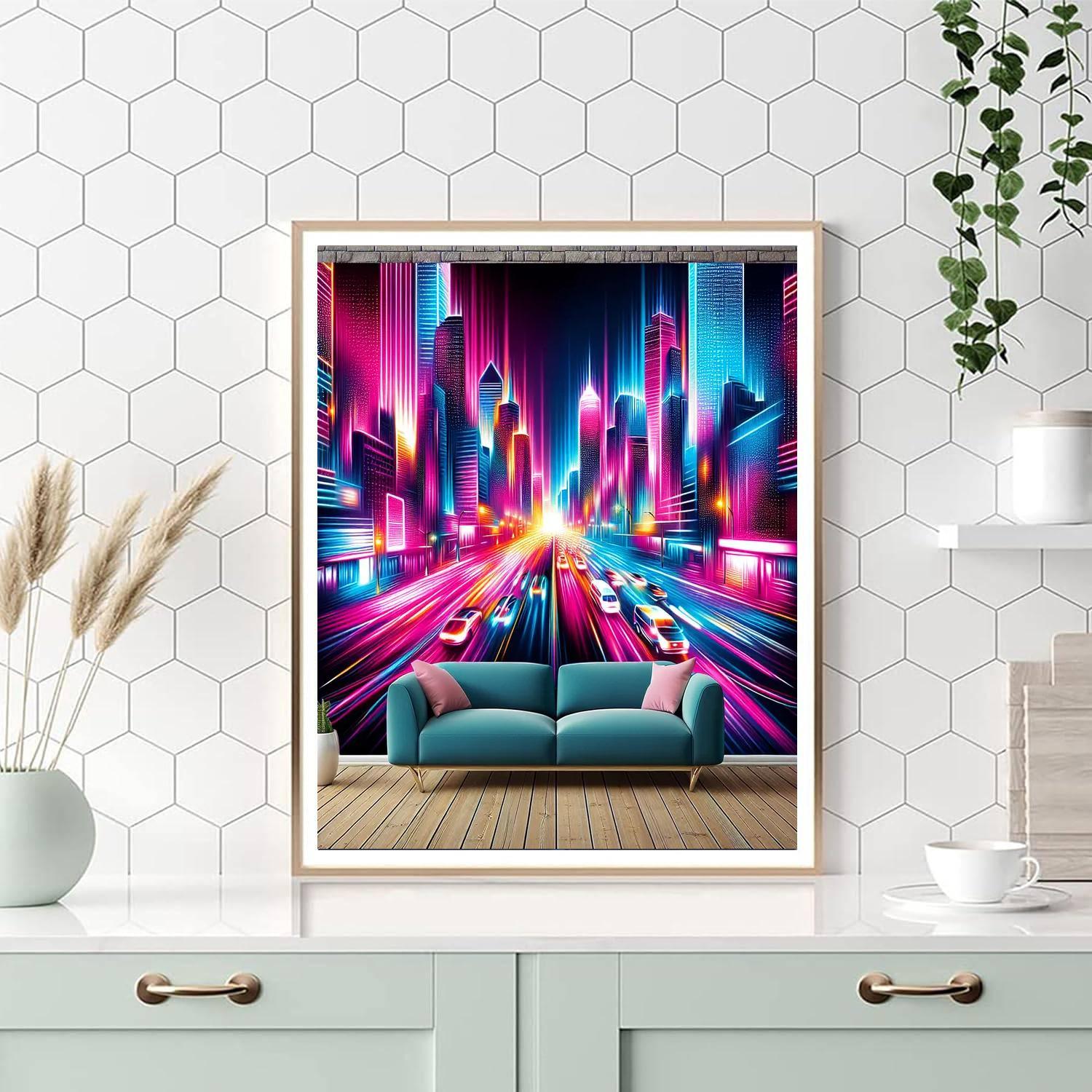 Neon City Nightscape Painting By Numbers Kit
