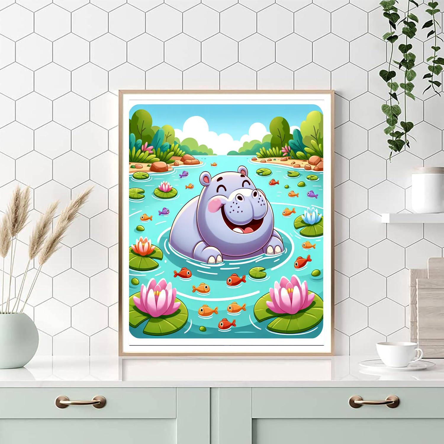 Joyful Hippo Numbered Painting Kits