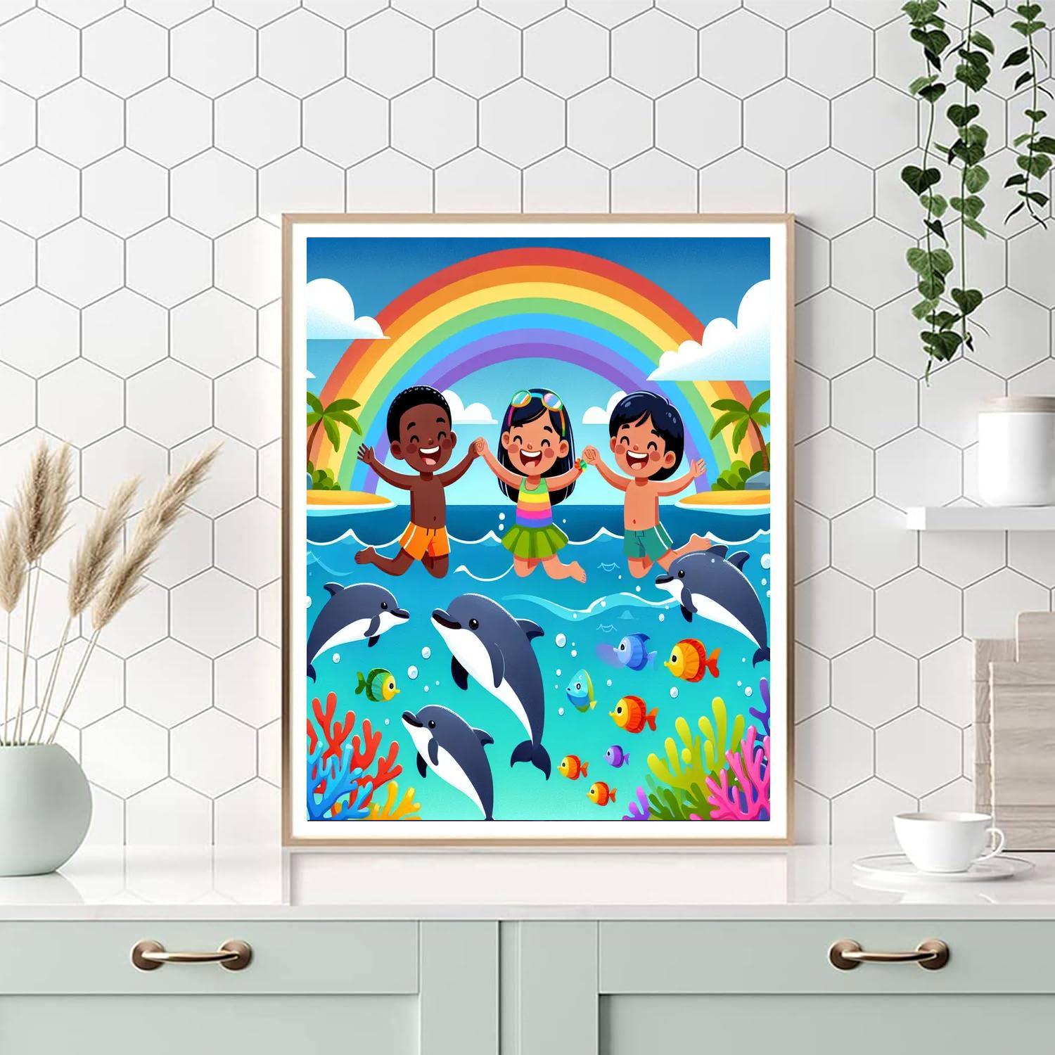 Rainbow Dolphin Bay Painting By Numbers Kit