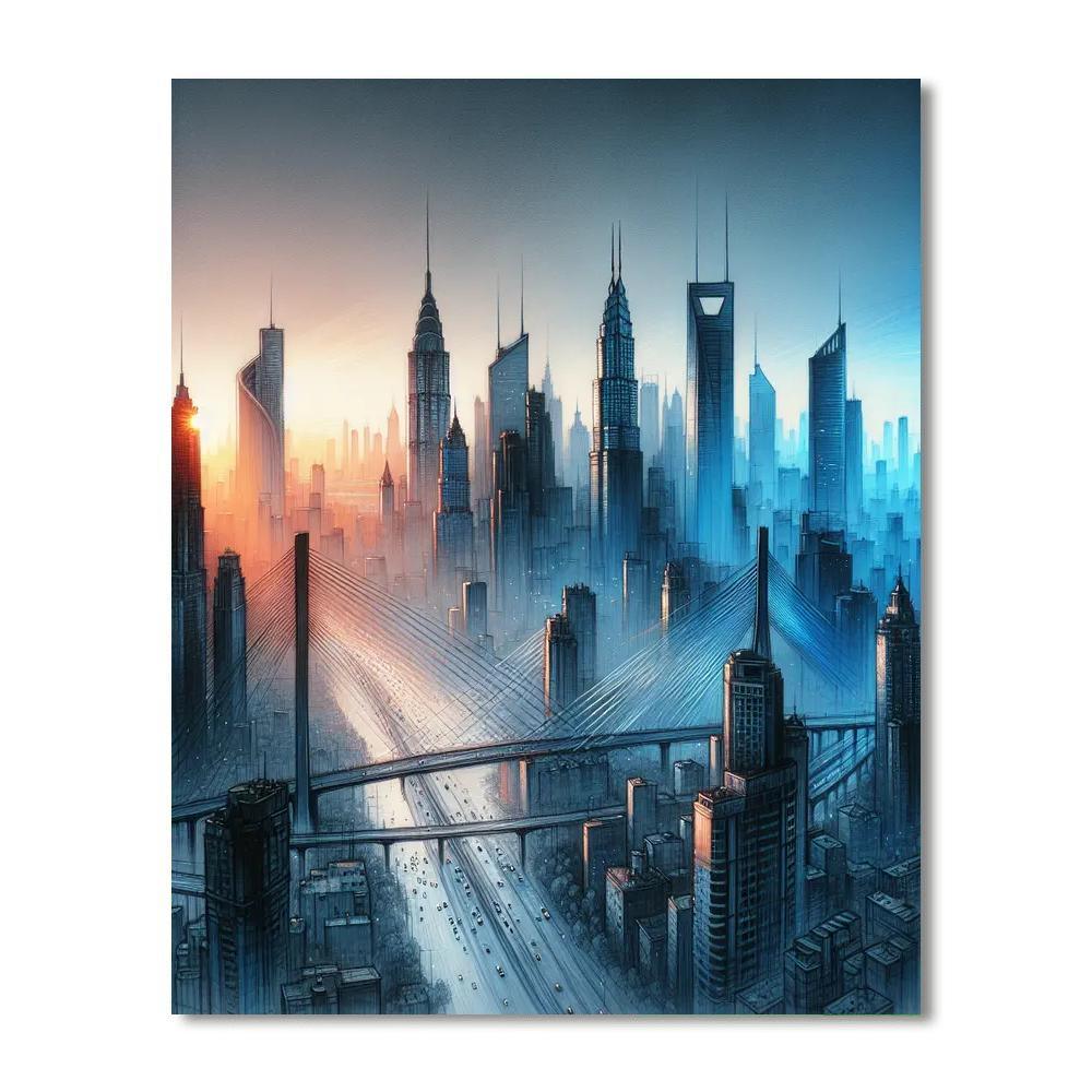 City Skyline At Dawn Number Painting