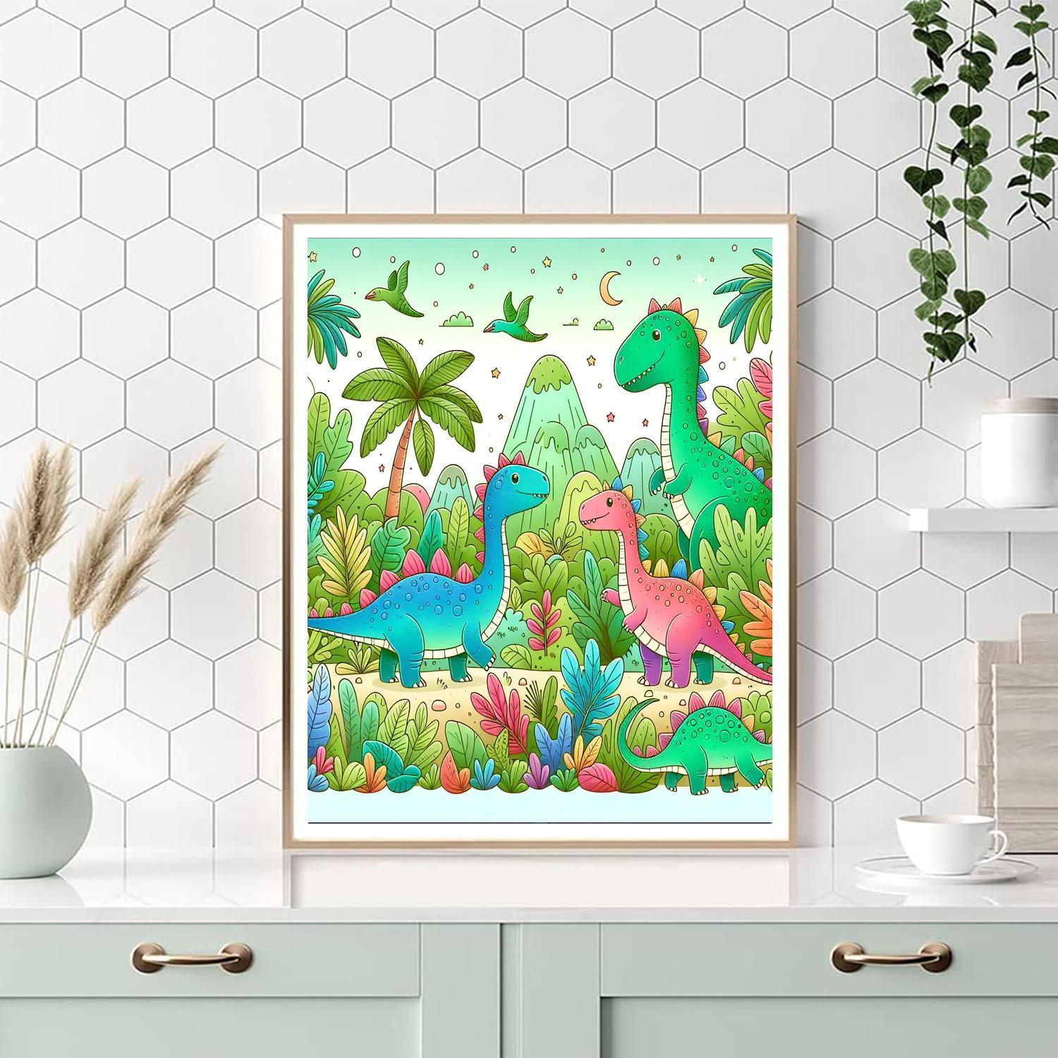 Cute Dinosaur Adventure DIY Paint By Numbers
