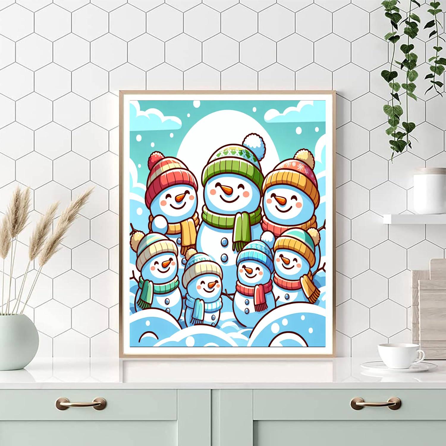 Cheerful Snowmen Painting Number Kit