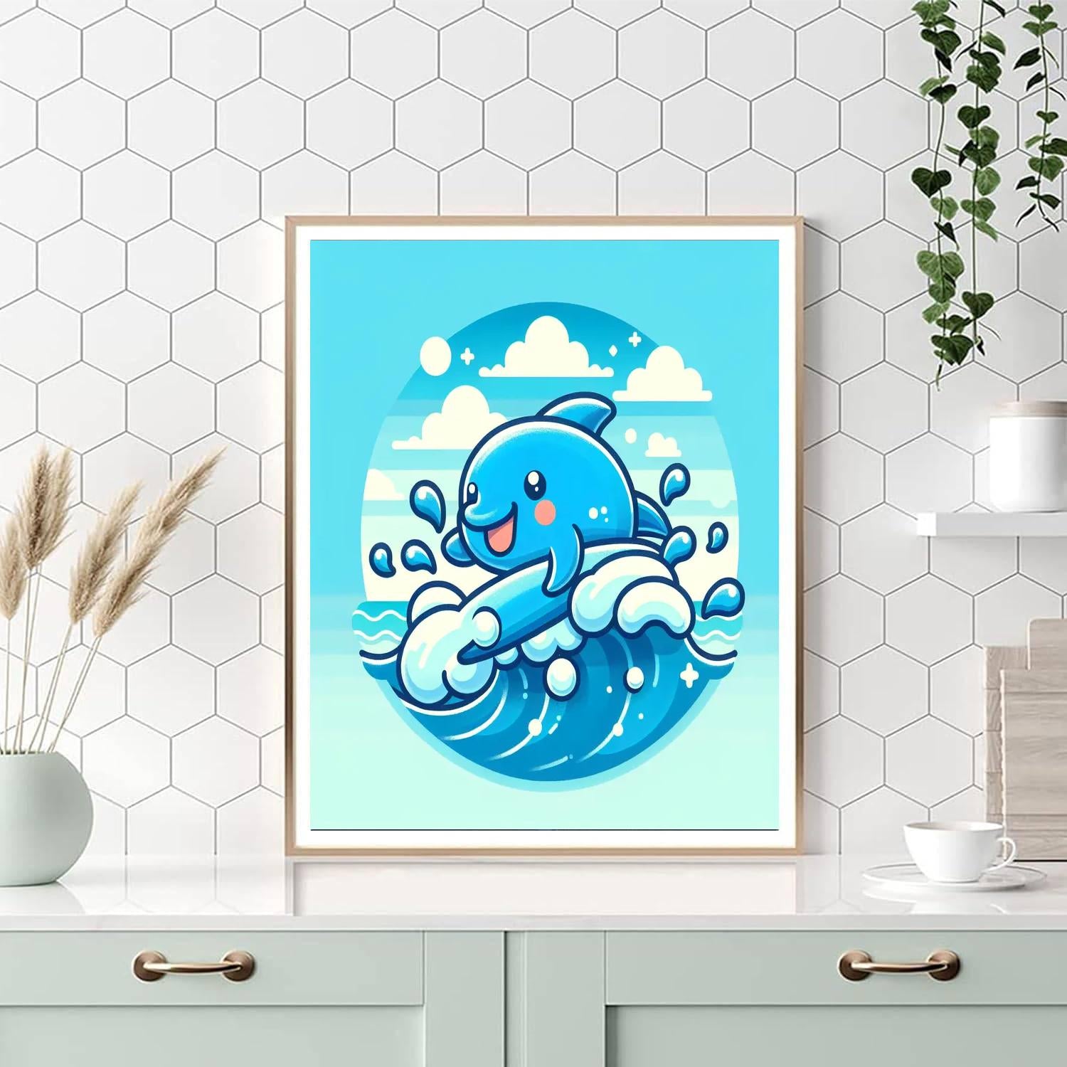 Happily Surfing Dolphin DIY Paint By Numbers