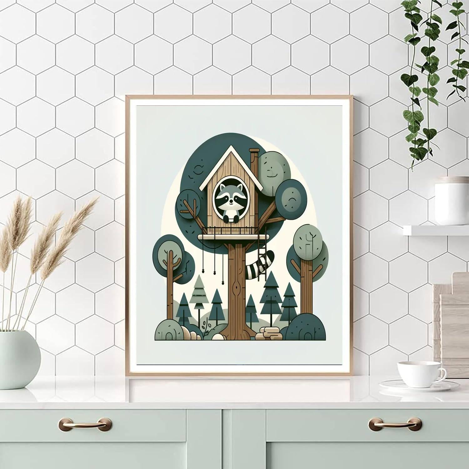 Treehouse Raccoon Number Painting