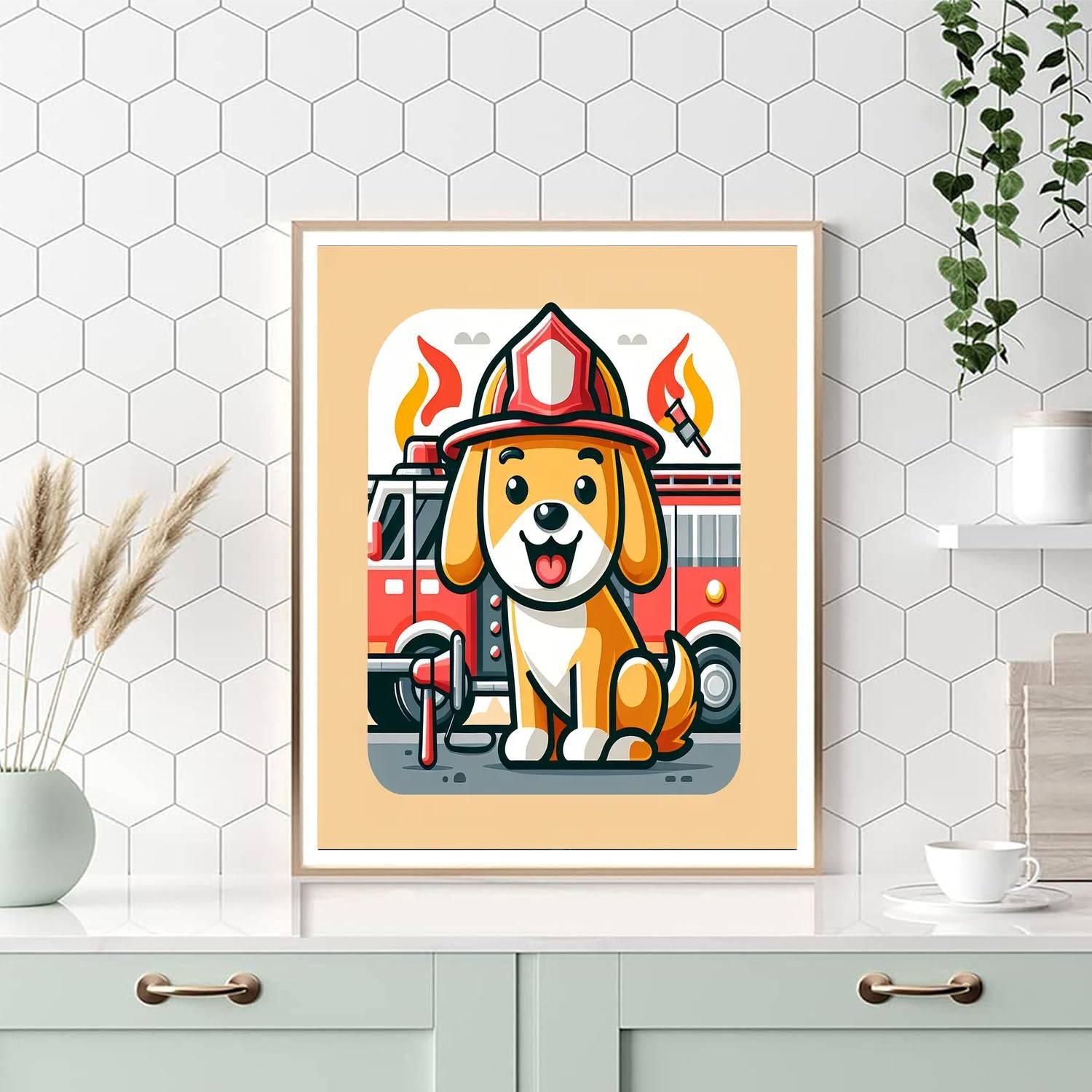 Brave Firefighter Dog Painting By Numbers Kit