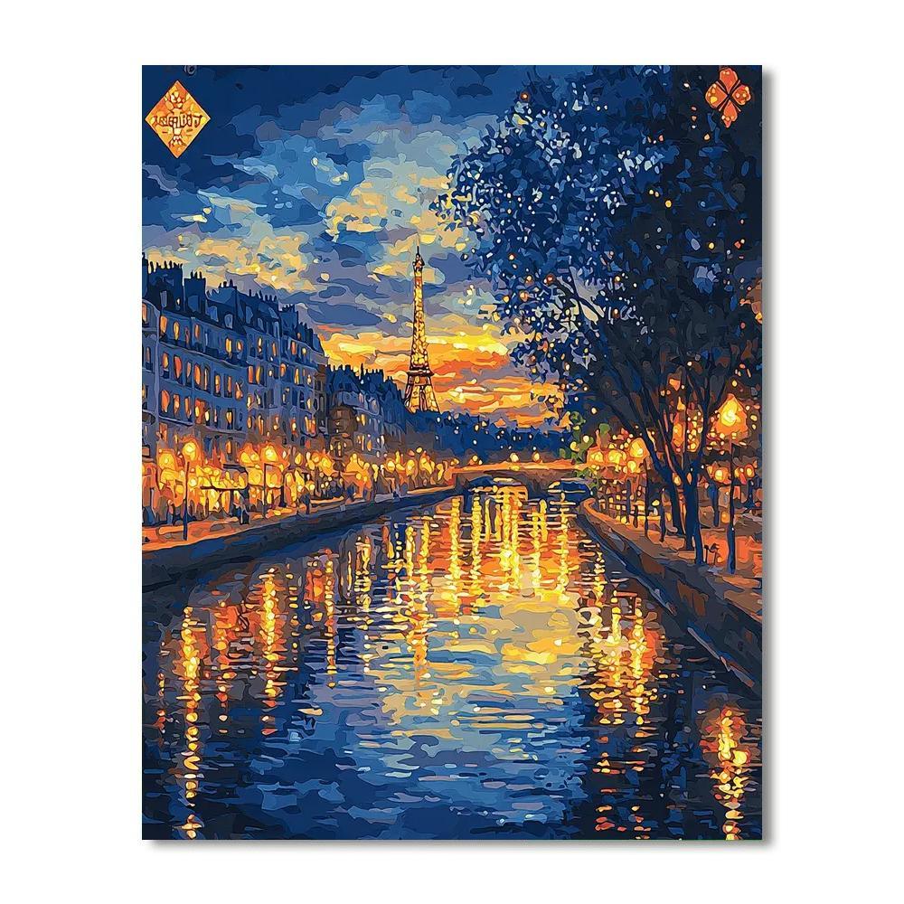 Camille Pissarro Inspired Glimmering Cityscape Reflections  Paint By Color