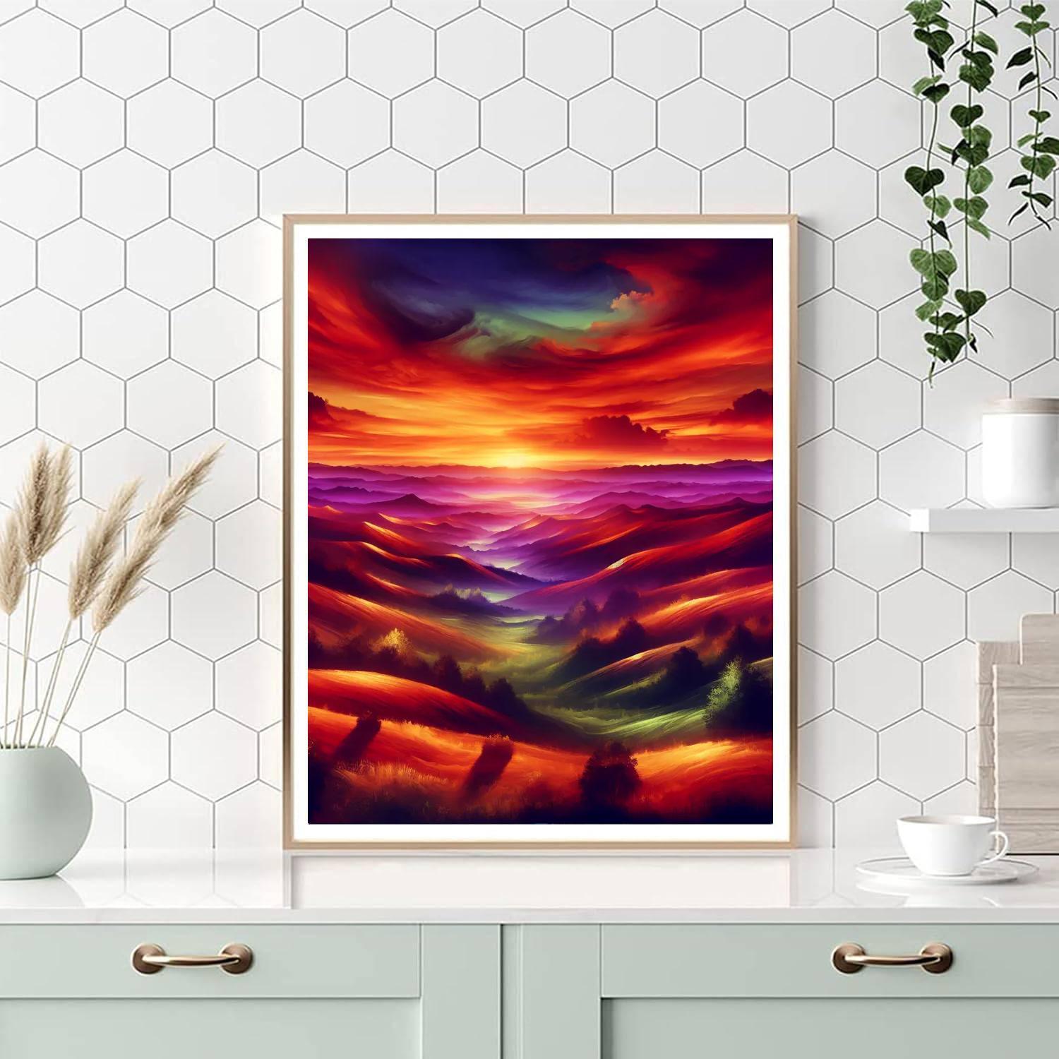 Fiery Sunset Over The Hills Paint By Color