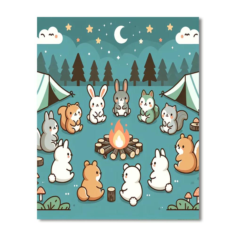 Cuddly Critter Camping Paint By Numbers Art