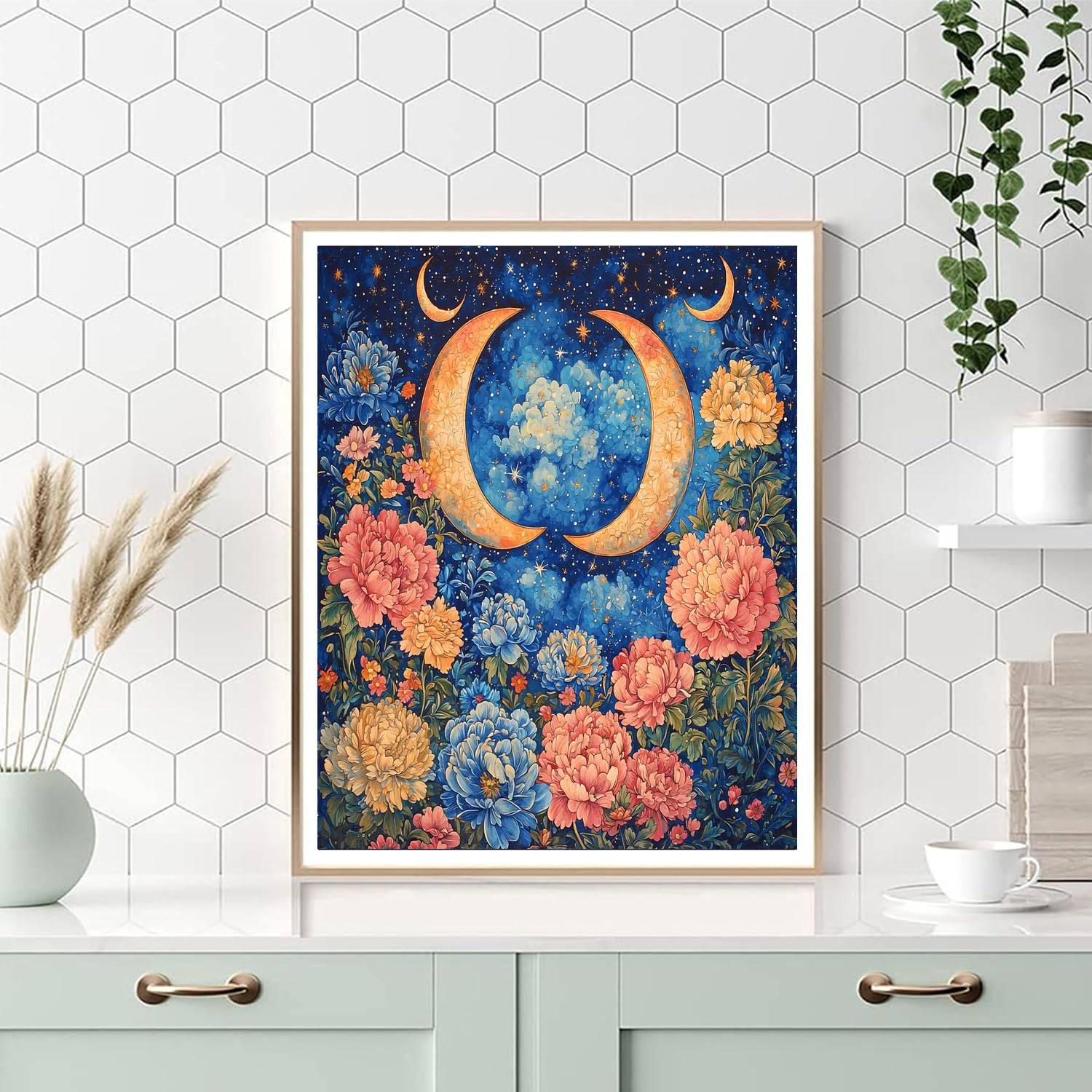 Frida Kahlo Inspired Crescent Moons And Blooms  Painting By Numbers Kit