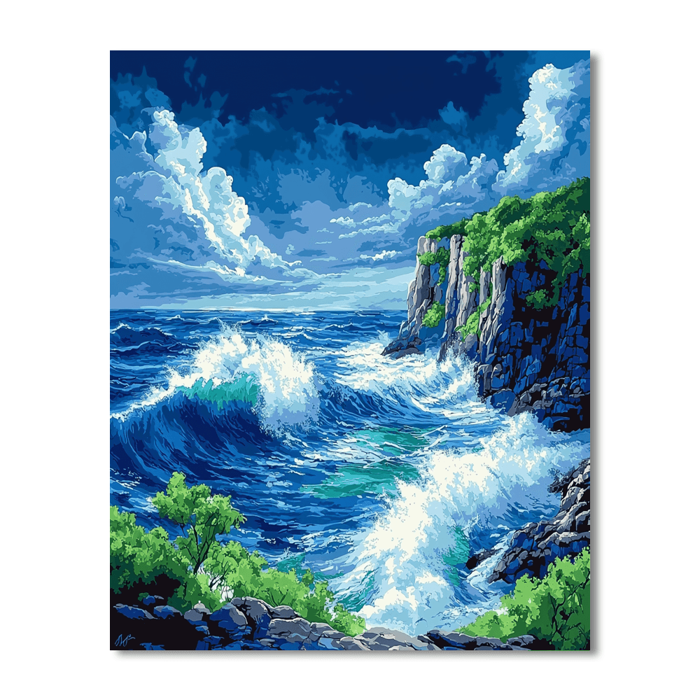 Hokusai Inspired Dance Of The Waves  Painting By Numbers Kit