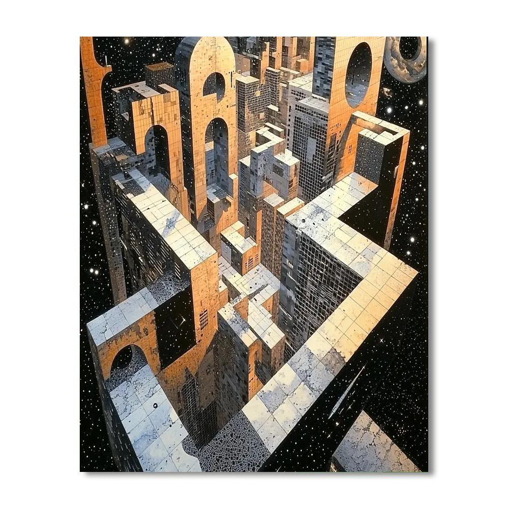 M.C. Escher Inspired Abstract Cityscape Illusion  Painting By Numbers Kit