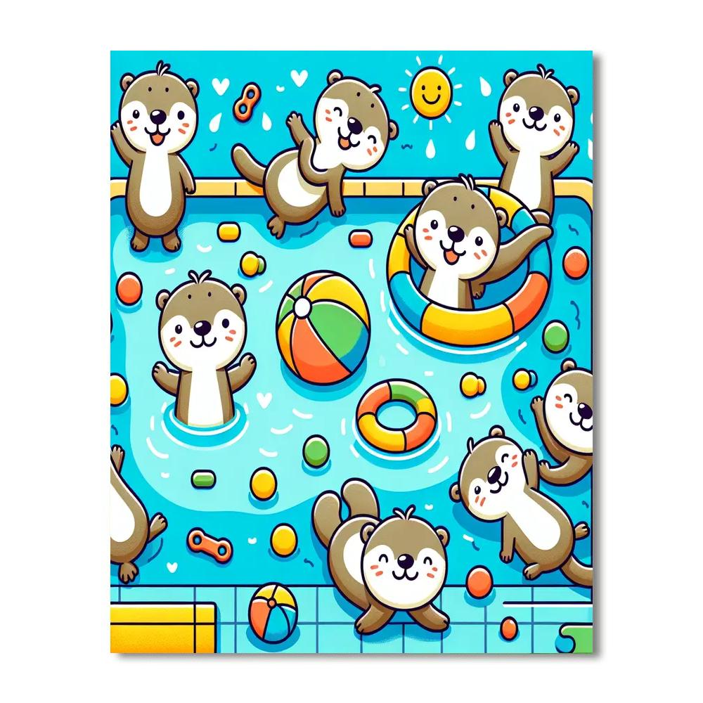 Otter's Playful Pool Party Paint By Numbers