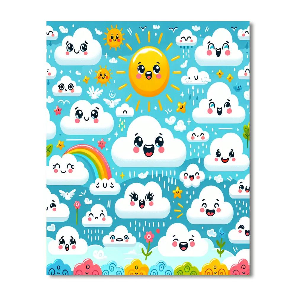 Cheerful Cloud Friends Paint By Numbers Art