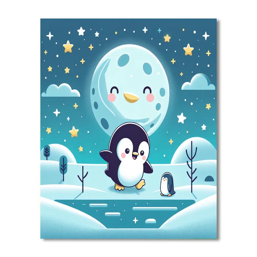 Lunar Penguin's Moonlit Walk Paint By Color