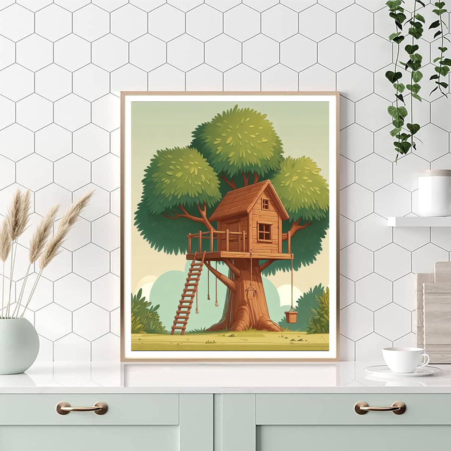 Cozy Treehouse Number Painting