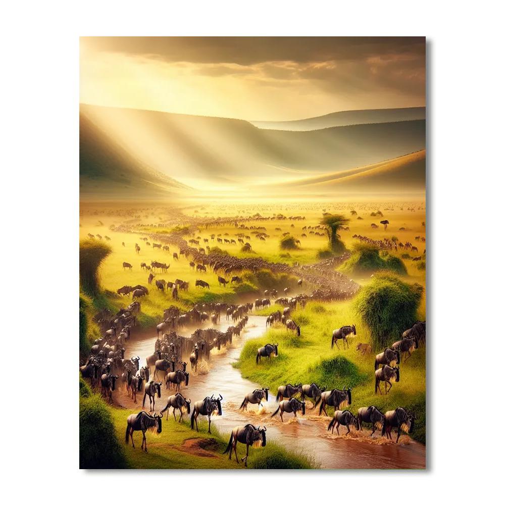 Masai Mara Wildebeest Migration - Kenya DIY Paint By Numbers