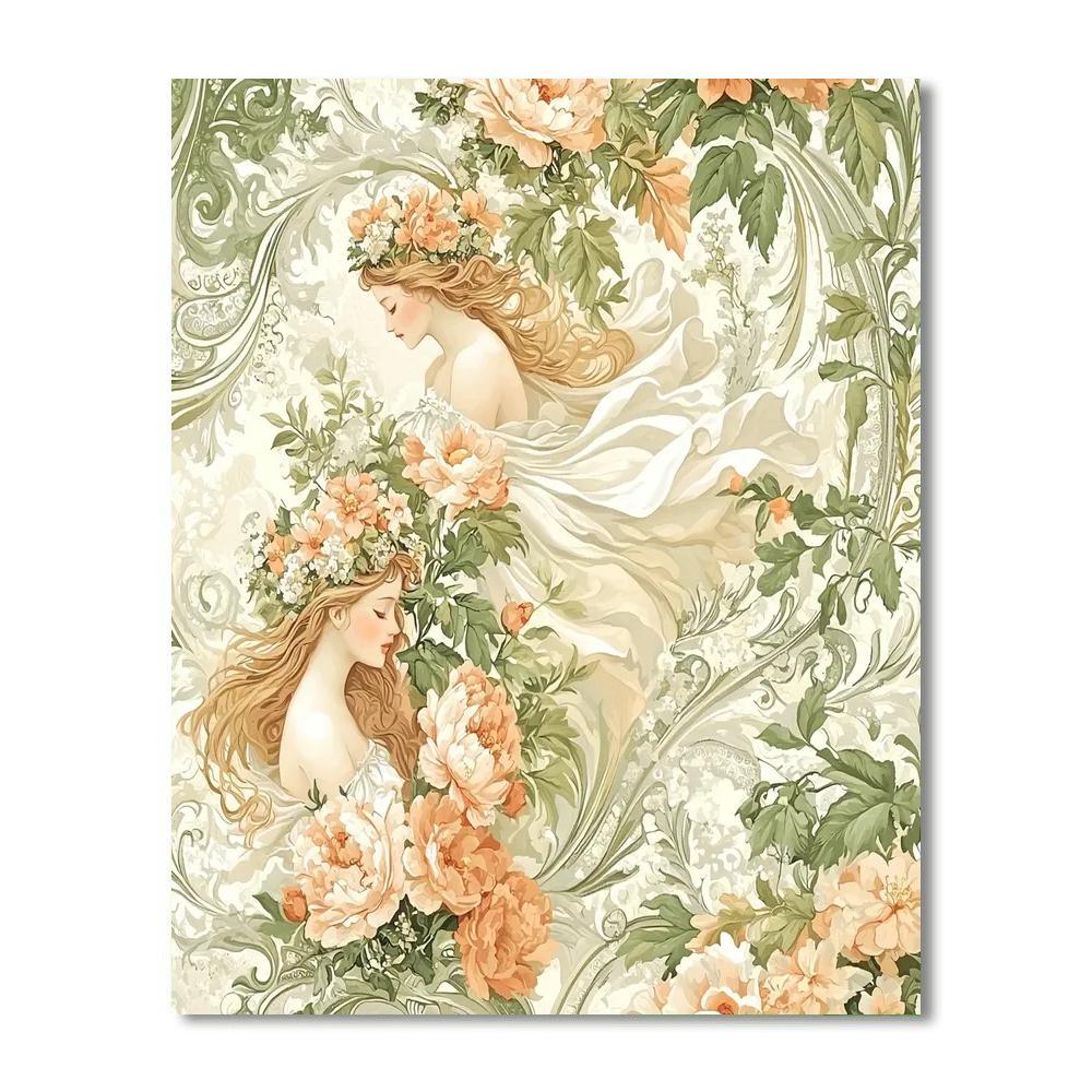 Alphonse Mucha Inspired Ethereal Garden Wall Art  Paint By Color