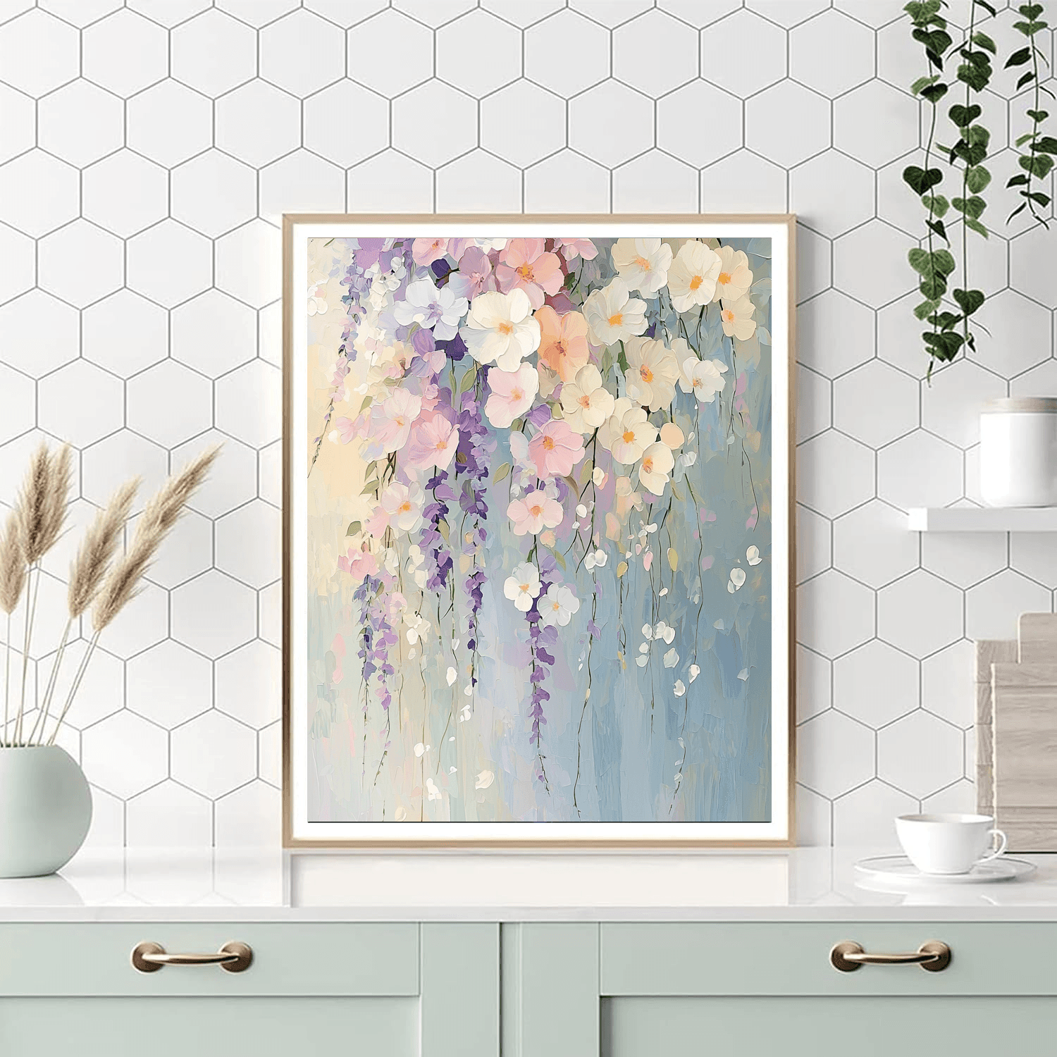 Georgia O'Keeffe Inspired Pastel Flower Cascade  Paint By Color