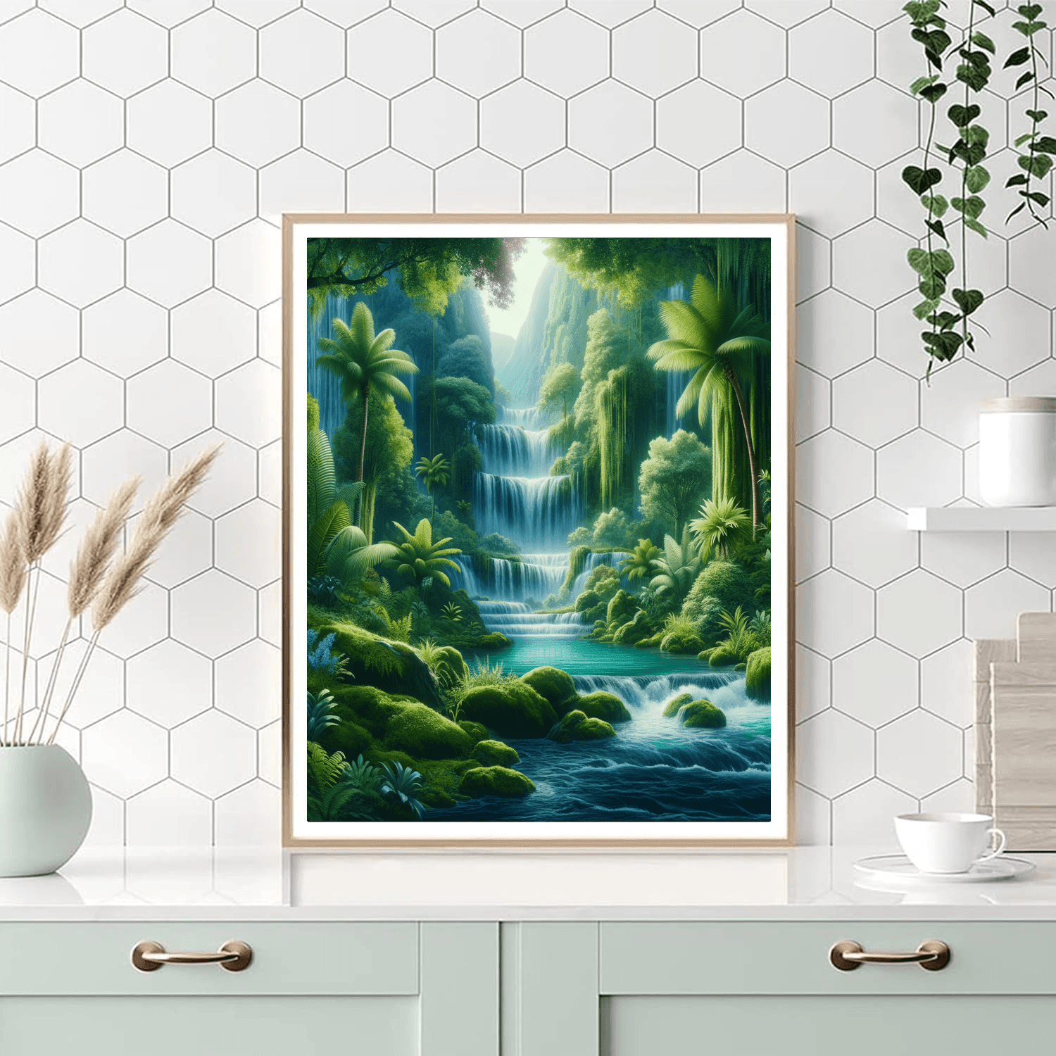 Lush Tropical Waterfall DIY Paint By Numbers