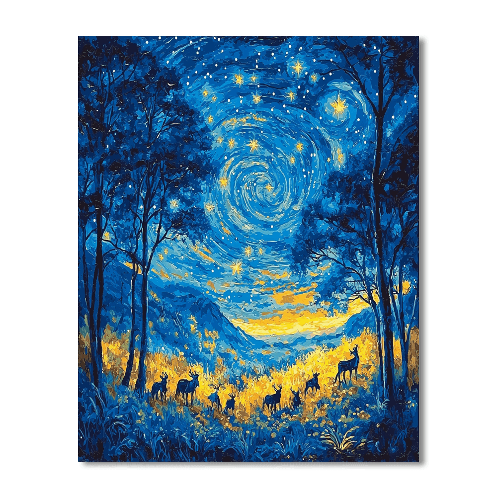 Vincent Van Gogh Inspired Starry Wildlife Night  Numbered Painting Kits