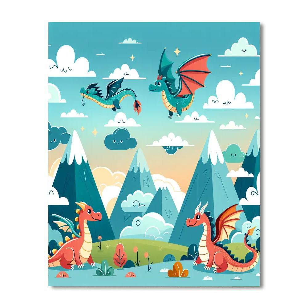 Friendly Dragons In A Mystic Land Paint By Number