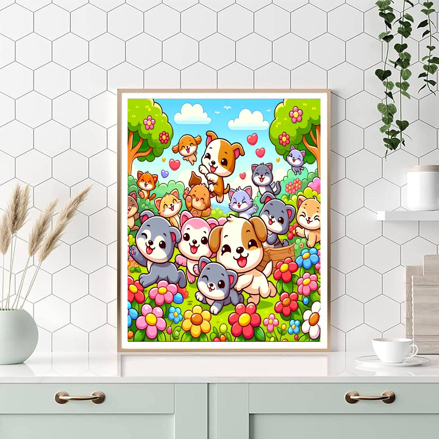 Playful Pets In The Park Painting Number Kit