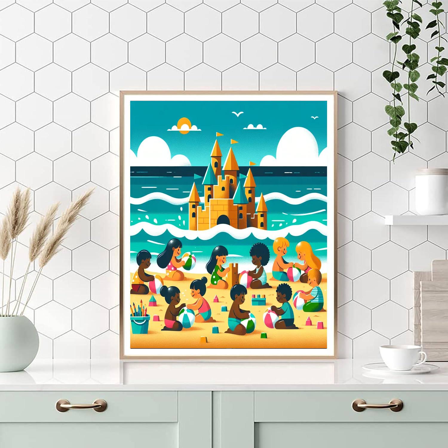 Bubbly Day At The Beach Number Painting