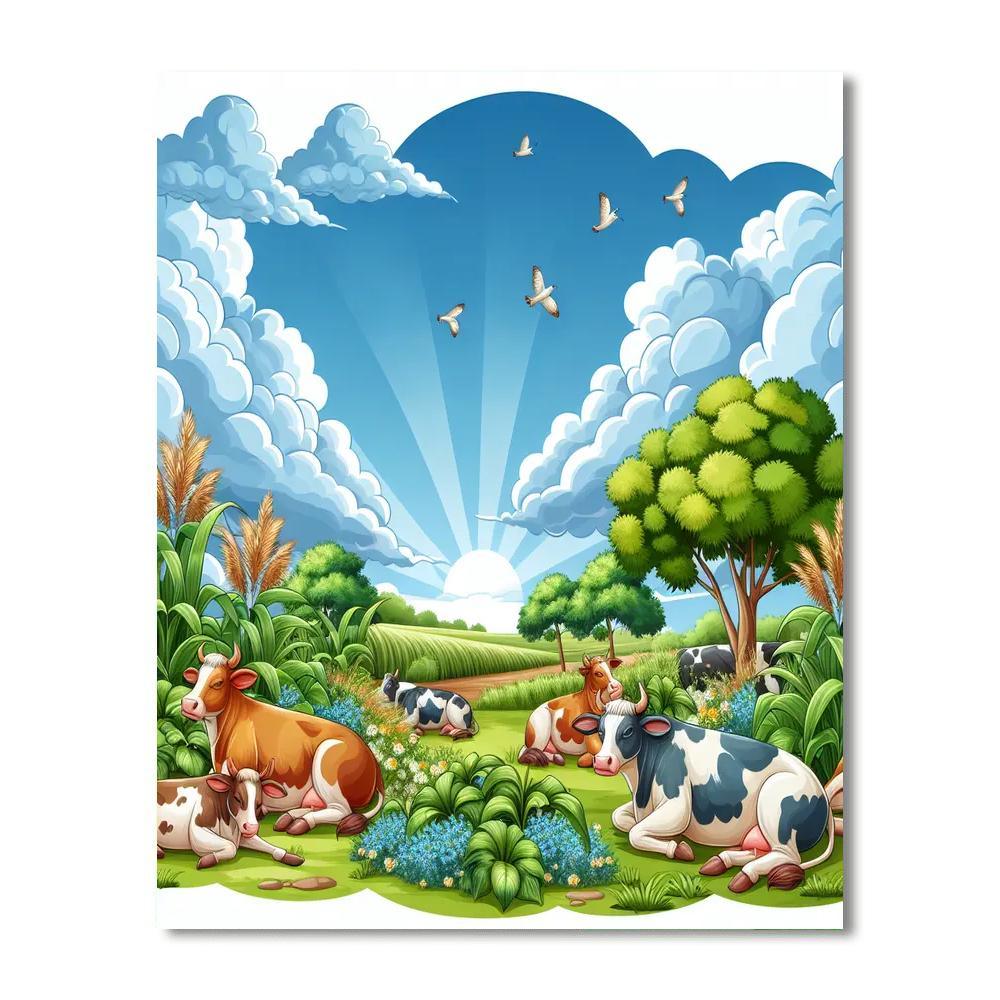 Cow Pastoral Bliss Paint By Numbers