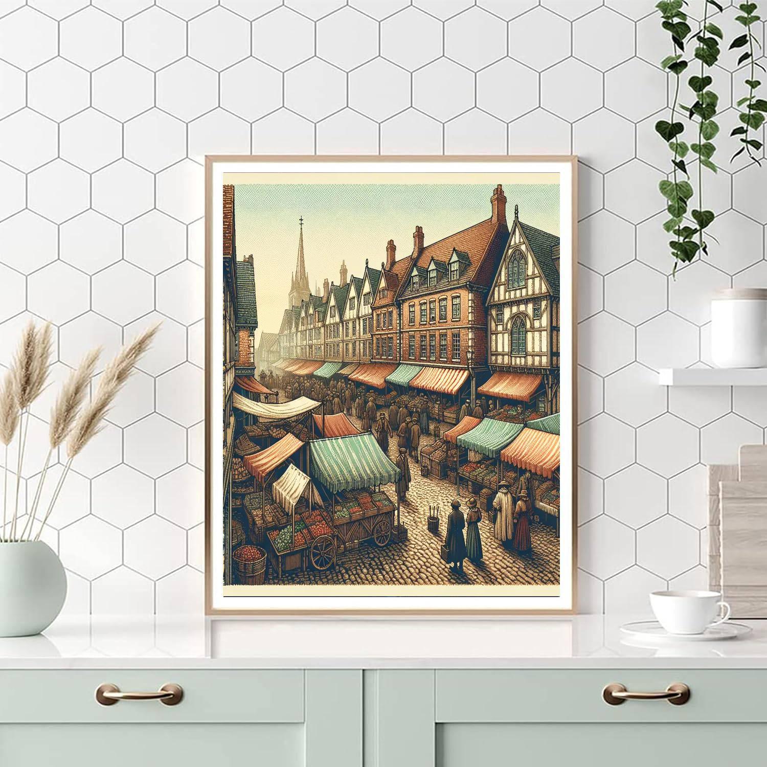 Charming European Village Market Paint By Numbers Kits