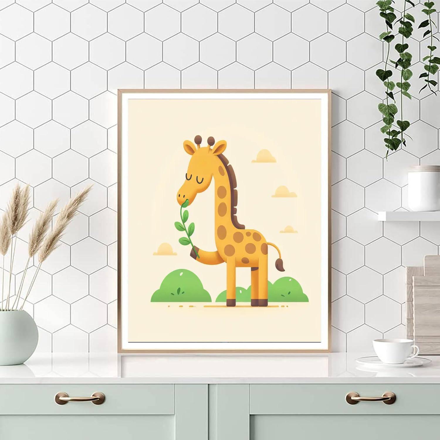 Giggle Giraffe Grazing Number Painting