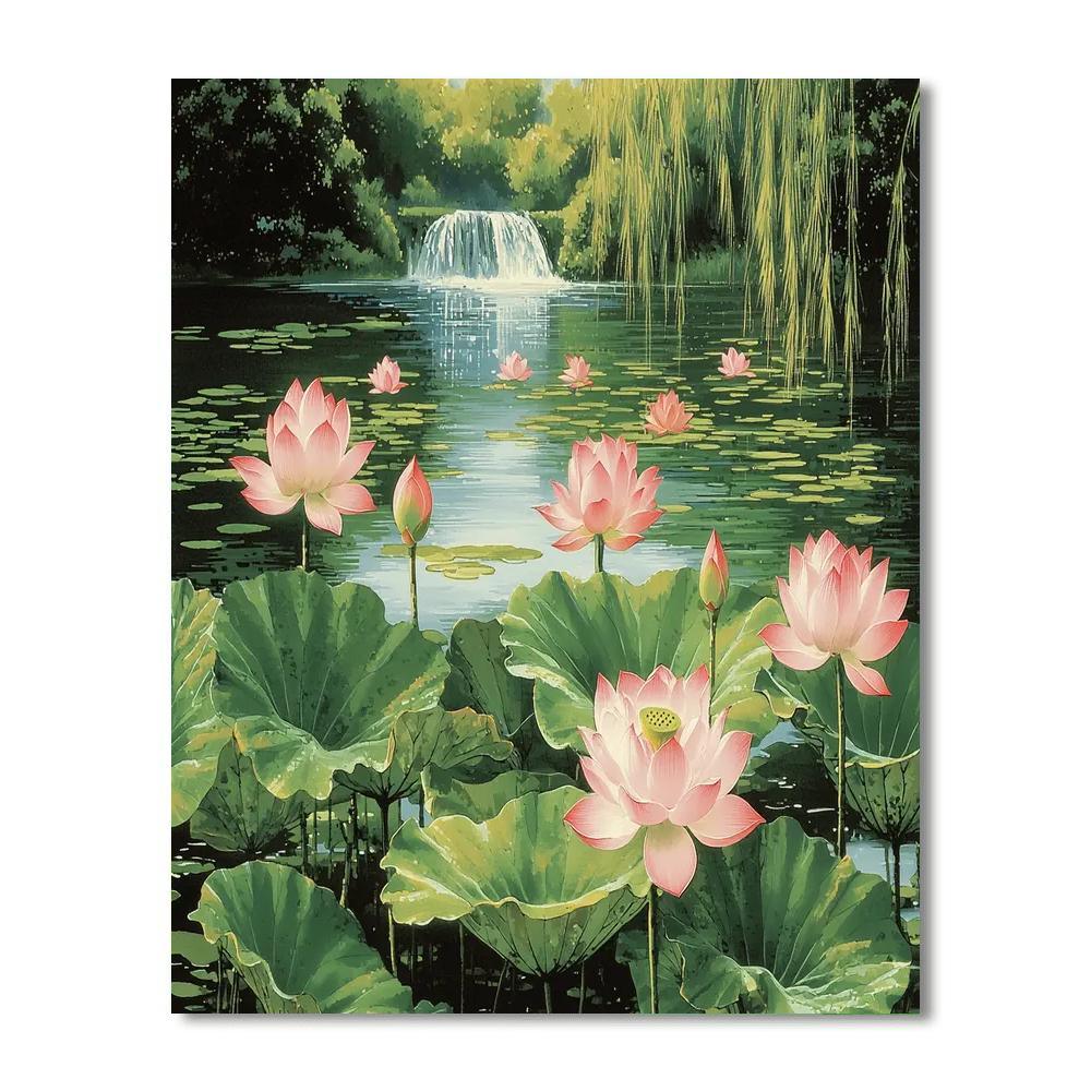 Utagawa Hiroshige Inspired Serenity Of The Lotus Pond  Number Painting
