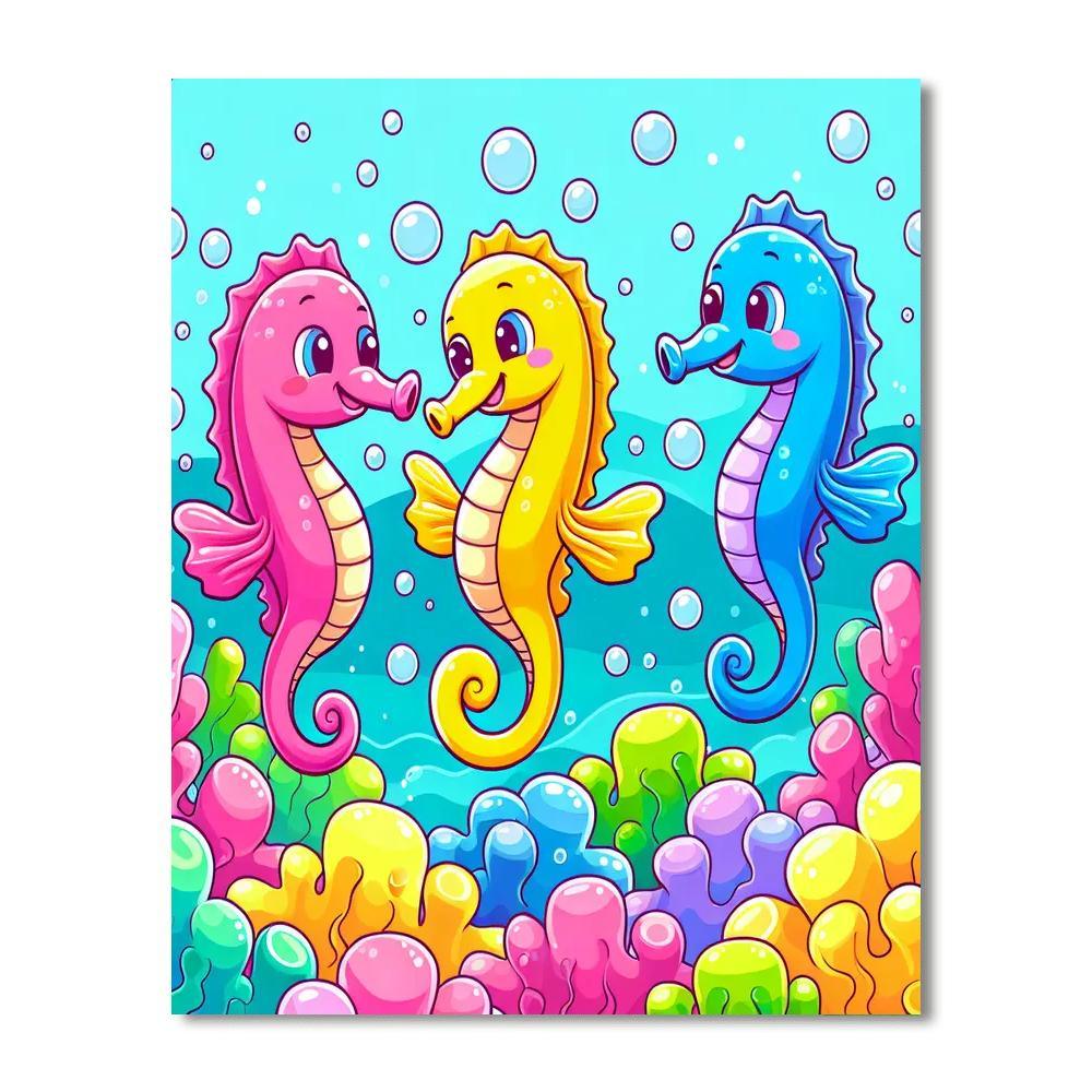 Silly Sea Horses Paint By Numbers Art