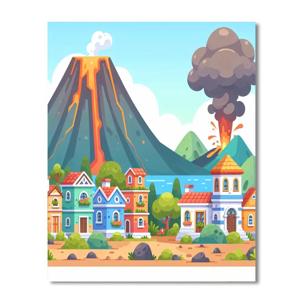 Vibrant Volcano Village Painting By Numbers Kit