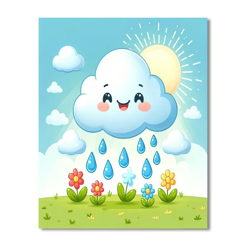 Whimsical Cloud With Raindrops Paint By Numbers Kits